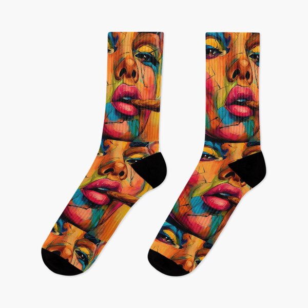 Item preview, Own the Moment in Color - Expressive Woman Smoking a Cigar with Bold Brushstrokes and Dynamic Energy designed and sold by OlfactoART Studio.