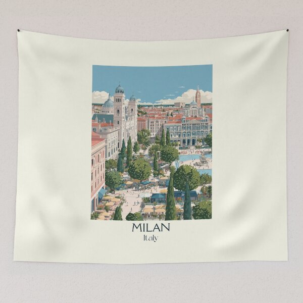 Item preview, Milan Italy Poster – Fashion Capital Cathedral Vintage Art designed and sold by TuncGK.