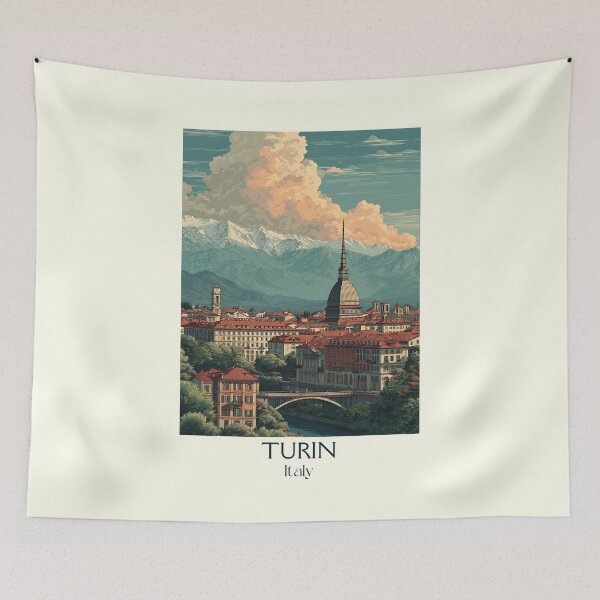 Item preview, Turin Piedmont Poster – Alpine City Vintage Travel Art designed and sold by TuncGK.