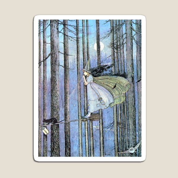 Item preview, Witch and Cat on Broom - Ida Rentoul Outhwaite designed and sold by forgottenbeauty.