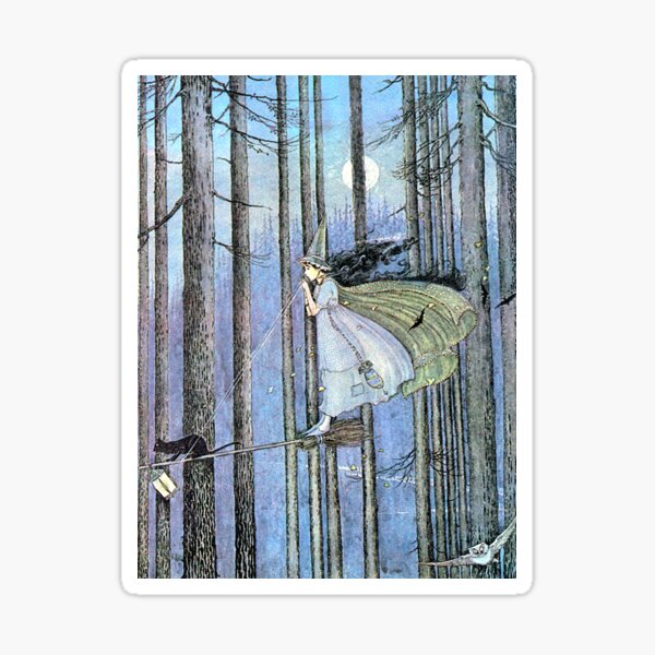 Artikel-Vorschau von Hexe und Katze auf Besen - Ida Rentoul Outhwaite, designt und verkauft von forgottenbeauty.