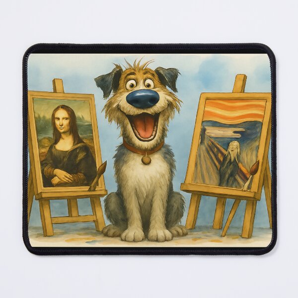 Item preview, Smiling Dog with Famous Art Parodies – Funny Whimsical Painting designed and sold by Psycho-Crazy.