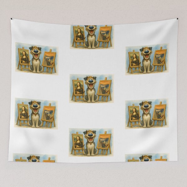 Item preview, Smiling Dog with Famous Art Parodies – Funny Whimsical Painting designed and sold by Psycho-Crazy.