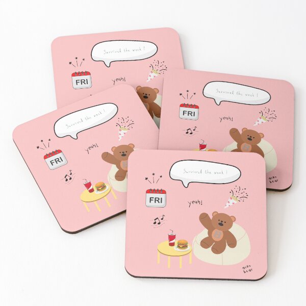 Item preview, Survived the Week! | Mono Bear Weekly Mood Series ( Coral Pink Background )  designed and sold by mintmono-studio.