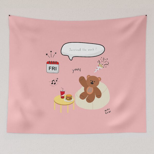 Item preview, Survived the Week! | Mono Bear Weekly Mood Series ( Coral Pink Background )  designed and sold by mintmono-studio.