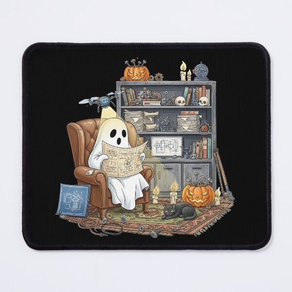 Item preview, Retro Ghost Reading Engineering Manuals and Blue Prints in Engineer's Library designed and sold by TheBeesForYou.