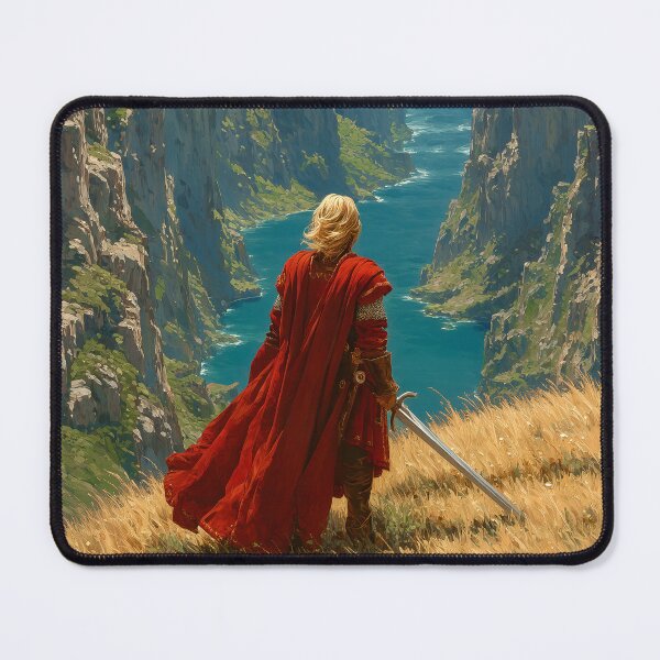 Item preview, Young Medieval Knight in Red Cloak on Sea Cliff with Sword designed and sold by WitchcraftWndrs.