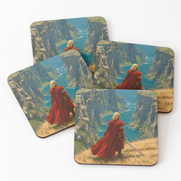 Item preview, Young Medieval Knight in Red Cloak on Sea Cliff with Sword designed and sold by WitchcraftWndrs.