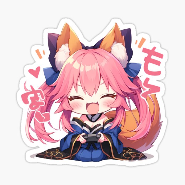 Vista previa del artículo con la obra «Caster Tamamo no Mae Fate Grand Order Chibi Gaming Fox», diseñado y vendido por mildaclairmo.