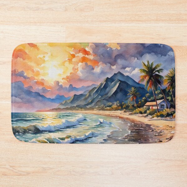 Item preview, Tropical Beach Sunset with Ocean Waves and Mountain View designed and sold by Uniquely Yours.