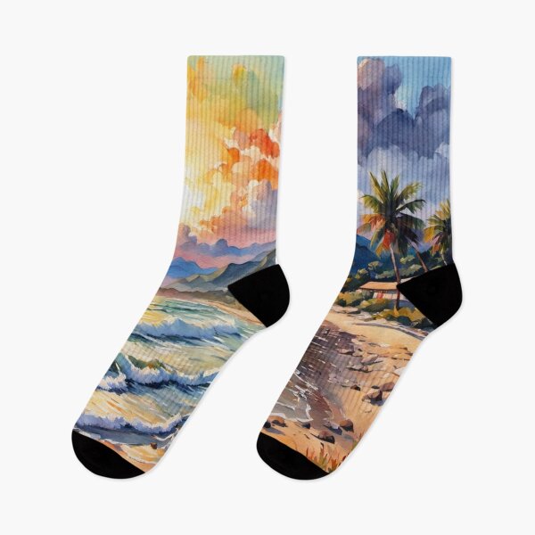 Item preview, Tropical Beach Sunset with Ocean Waves and Mountain View designed and sold by Uniquely Yours.