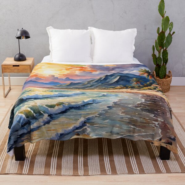 Item preview, Tropical Beach Sunset with Ocean Waves and Mountain View designed and sold by Uniquely Yours.