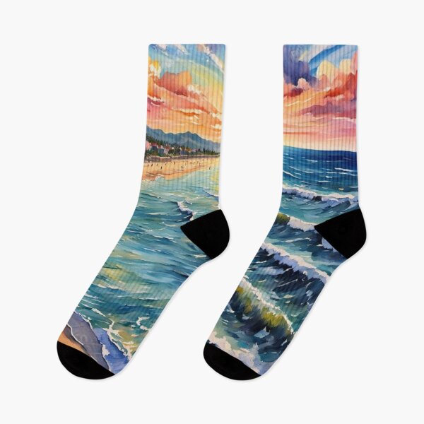 Item preview, Colorful Sunset Over Coastal Town Beach with Rolling Waves designed and sold by Uniquely Yours.
