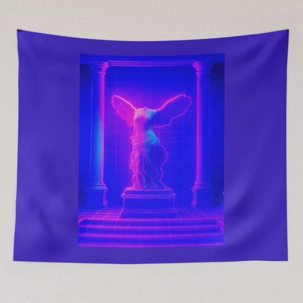 Item preview, Winged Victory Statue Surreal Neon Temple – Y2K Chillwave Art designed and sold by donwillisjrart.