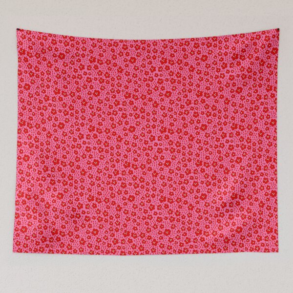 Item preview, flores rojas dispersas sobre fondo rosa designed and sold by lilliblomma.