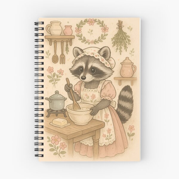 Item preview, Cute Cottagecore Raccoon Cooking Illustration – Vintage Girly Woodland Animal Art designed and sold by Maussa Ivimas.