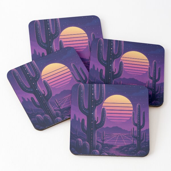 Item preview, Synth-Cactus Colony – Vaporwave Sci-Fi Desert Art with Neon Flora designed and sold by Domci.