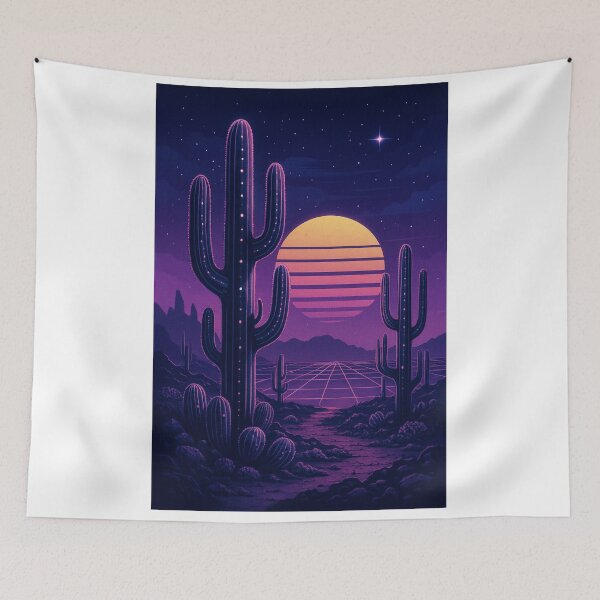 Item preview, Synth-Cactus Colony – Vaporwave Sci-Fi Desert Art with Neon Flora designed and sold by Domci.