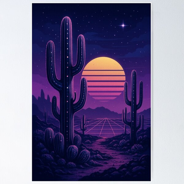 Artikelvorschau, Synth-Cactus Colony – Vaporwave Sci-Fi Desert Art with Neon Flora entworfen und verkauft von Domci.