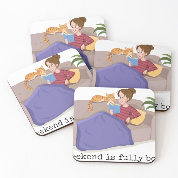 Item preview, "My Weekend Is Fully Booked" Book Lover Woman Reading with Cat designed and sold by holaitssher.