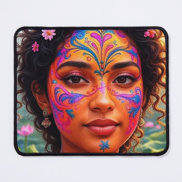 Item preview, Colorful Indian Festival Woman with Intricate Face Paint | Ethnic Art Portrait designed and sold by xkanpur.