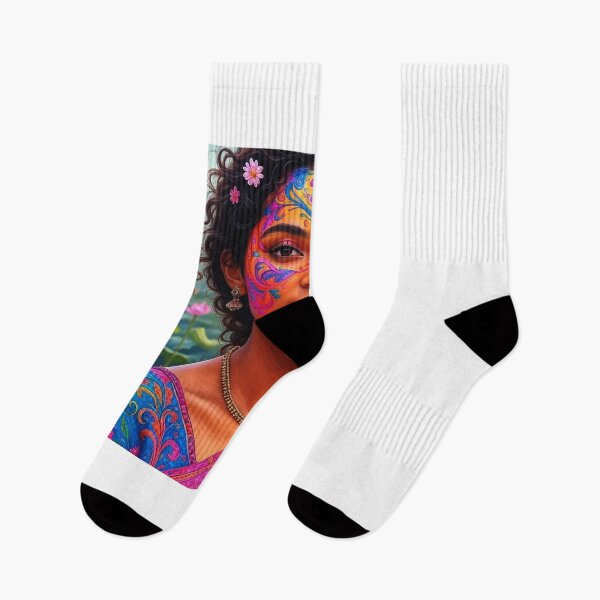 Item preview, Colorful Indian Festival Woman with Intricate Face Paint | Ethnic Art Portrait designed and sold by xkanpur.