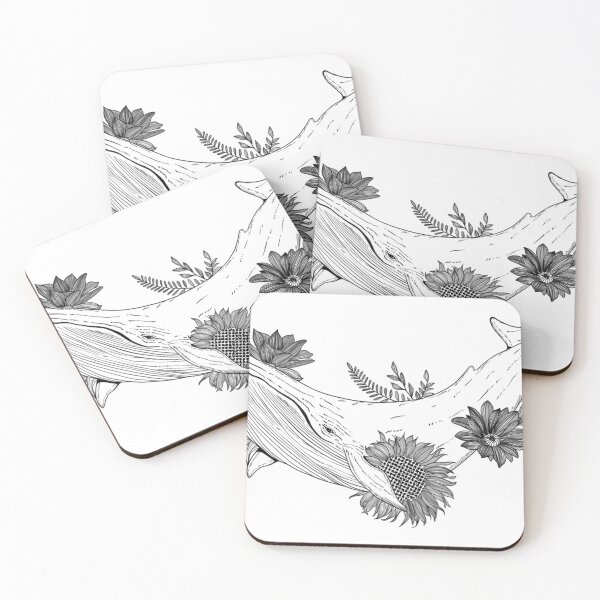 Item preview, Whale Flower Leaf Line Drawing Black and White designed and sold by DoubleBert.