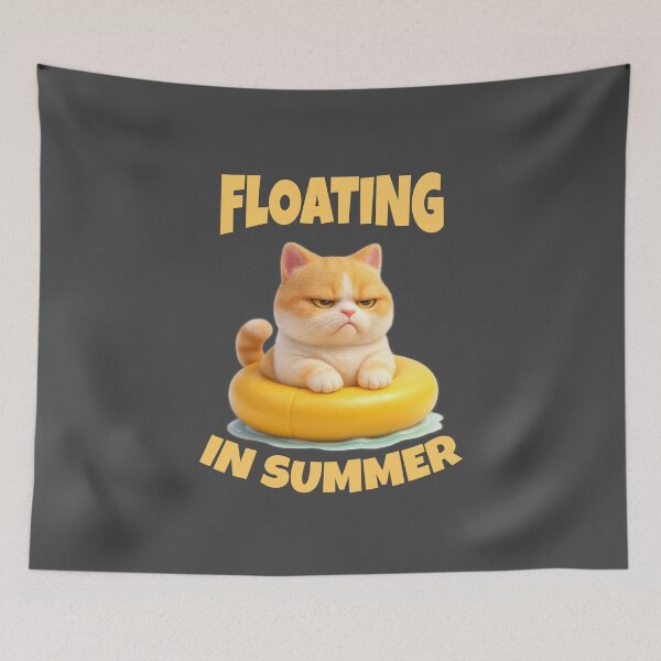 Item preview, Grumpy Cat Floating in Yellow Pool Ring – Summer Vibes designed and sold by iamwonderkitty.