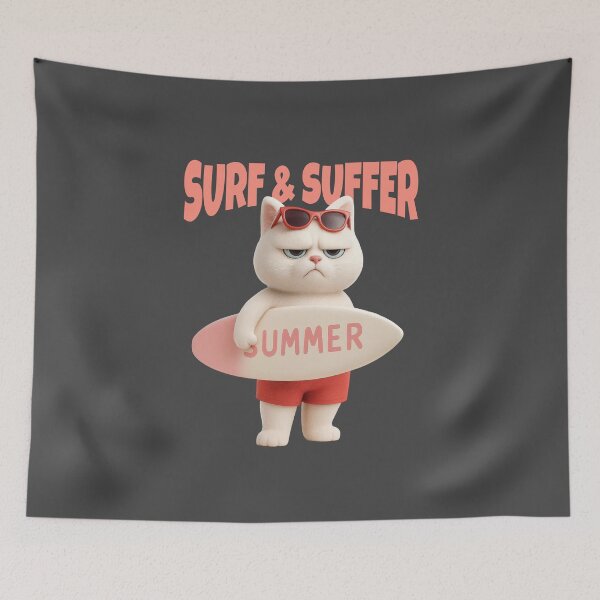 Item preview, Grumpy Cat Holding Surfboard – Surf and Suffer Summer Mood designed and sold by iamwonderkitty.