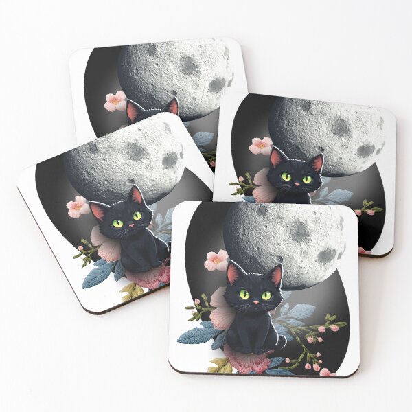 Item preview, a black cat sitting in front of a full moon,  designed and sold by B.P.Fashion.