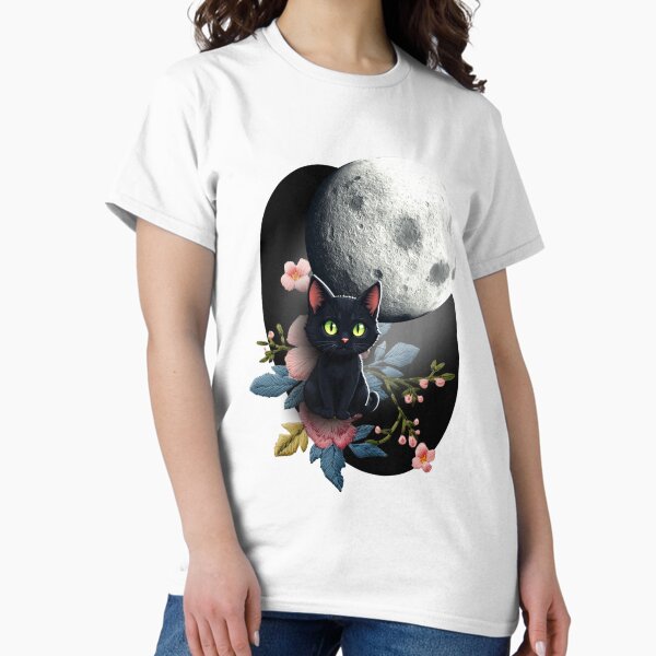 Item preview, eine schwarze Katze, die vor einem Vollmond sitzt, designed and sold by B.P.Fashion.