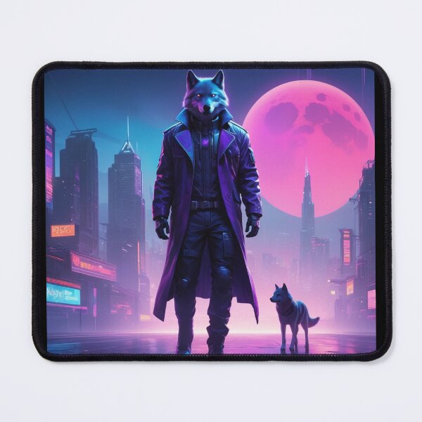Item preview, Lone Wolf Cyberpunk – Neon Retro Wolf in Futuristic City designed and sold by EverMuse_0_0.