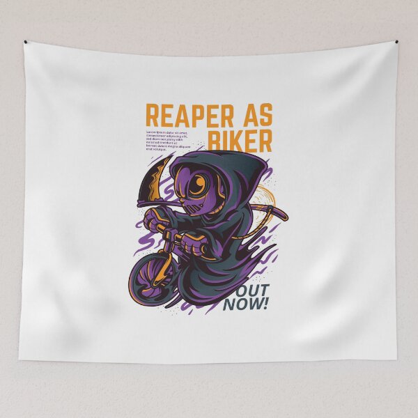 Item preview, MADBOLD – Street Art PReaper As Biker – Cartoon Grim Reaper on Bicycle Graphic Designool Ball 8 Graphic with Smoke & Color Burst designed and sold by TeesHearts100.