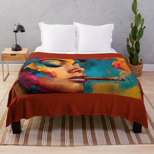 Item preview, Embrace Serene Indulgence - Vibrant Portrait of a Relaxed Figure Holding a Cigar in Bold Colors designed and sold by OlfactoART Studio.