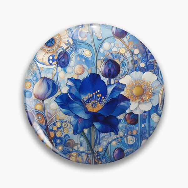 Item preview, Blue Bauerngarten – Klimt-Inspired Floral Closeup in Art Nouveau Style designed and sold by EmeraldeaArt.