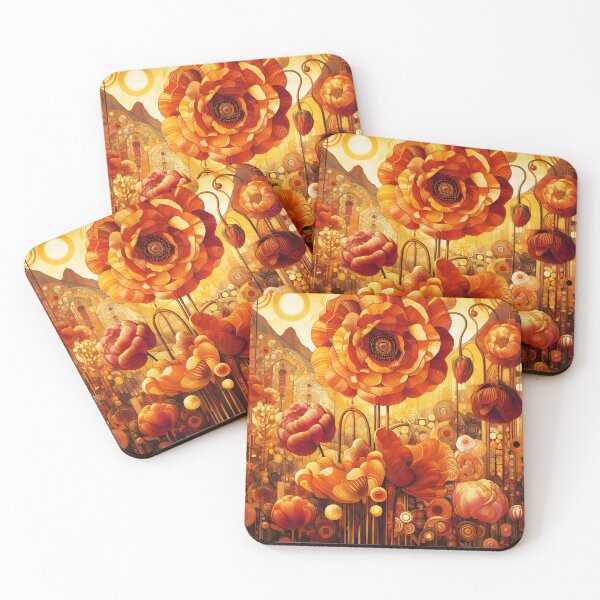 Item preview, Orange Bauerngarten – Klimt-Inspired Floral Closeup in Art Nouveau Style designed and sold by EmeraldeaArt.
