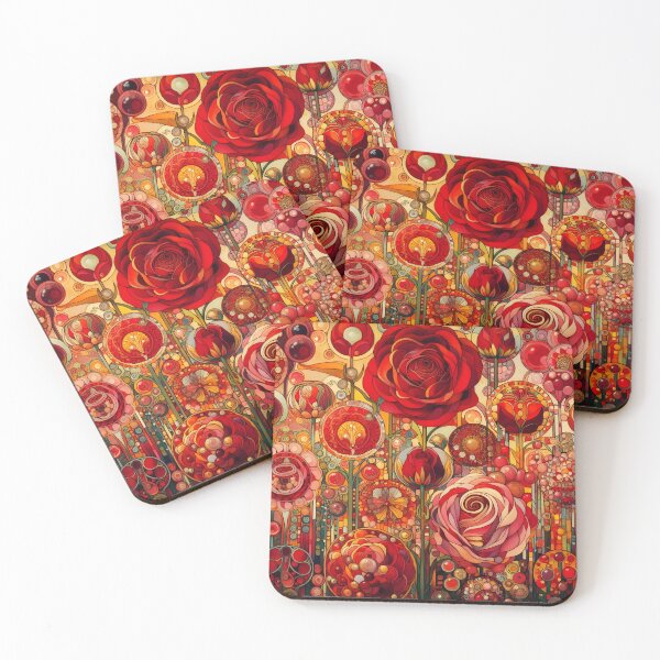 Item preview, Red Bauerngarten with Rose – Klimt-Inspired Floral Garden in Red, Orange, and Gold designed and sold by EmeraldeaArt.