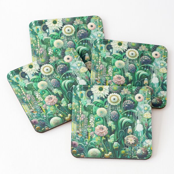 Item preview, Green White Flower Garden – Klimt-Inspired Art Nouveau Botanical Close-Up designed and sold by EmeraldeaArt.