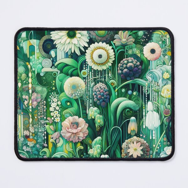 Item preview, Green White Flower Garden – Klimt-Inspired Art Nouveau Botanical Close-Up designed and sold by EmeraldeaArt.