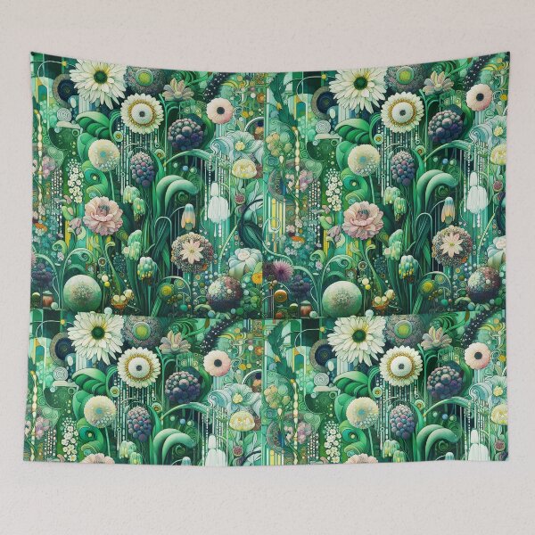 Item preview, Green White Flower Garden – Klimt-Inspired Art Nouveau Botanical Close-Up designed and sold by EmeraldeaArt.