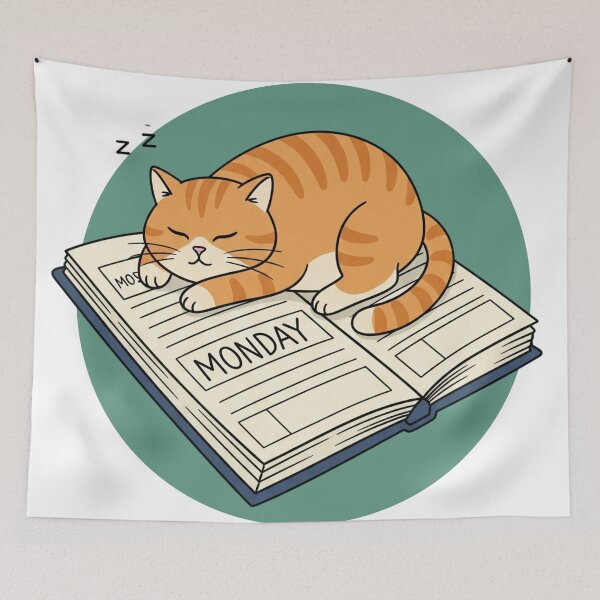 Item preview, Monday Catnap – Orange Tabby Sleeping on a Planner designed and sold by bimumonji.