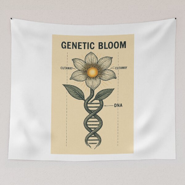 Item preview, Genetic Bloom – DNA Flower Retro Sci-Fi Botanical Concept Art designed and sold by Domci.