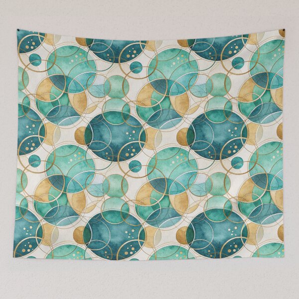 Item preview, Elegant Watercolor Abstract Circles with Golden Lines Pattern designed and sold by RGShirtWorks.