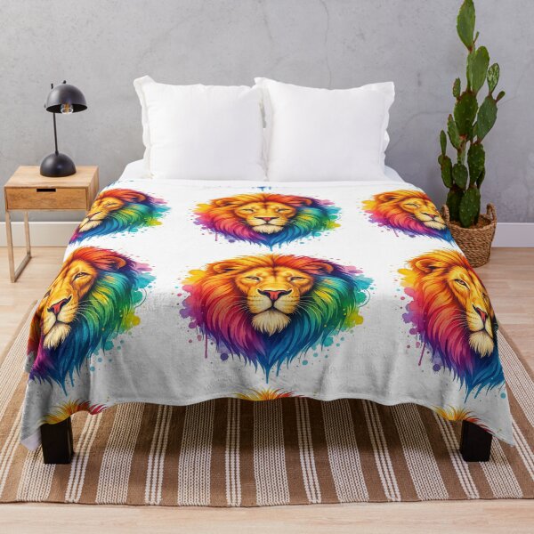 Item preview, Majestic Rainbow Lion Head with Colorful Watercolor Mane designed and sold by ArtfulWeave.