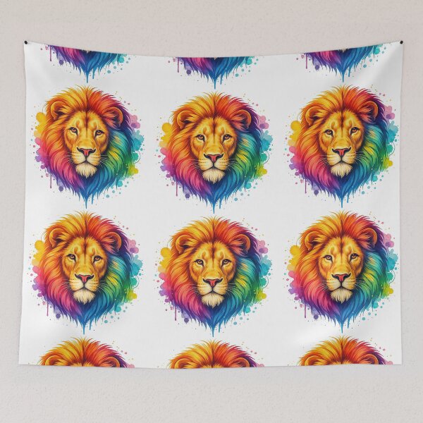 Item preview, Majestic Rainbow Lion Head with Colorful Watercolor Mane designed and sold by ArtfulWeave.