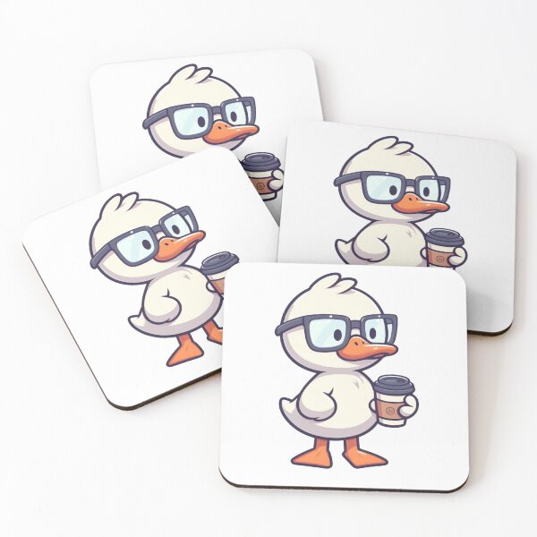 Item preview, Cute Cartoon Duck Standing with Glasses and Coffee Cup designed and sold by Confuzz1ed.