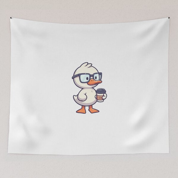 Item preview, Cute Cartoon Duck Standing with Glasses and Coffee Cup designed and sold by Confuzz1ed.
