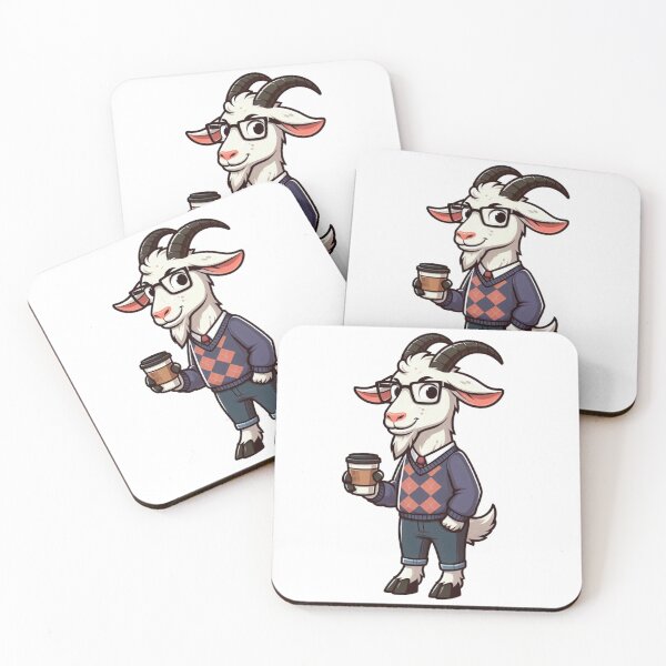 Item preview, Cartoon Goat Standing with Coffee and Glasses in Vest designed and sold by Confuzz1ed.