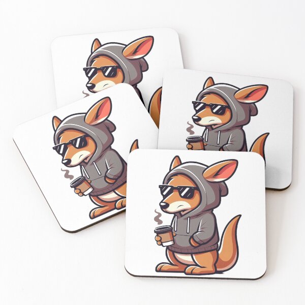 Item preview, Cartoon Kangaroo in Hoodie and Sunglasses Holding Coffee Cup designed and sold by Confuzz1ed.