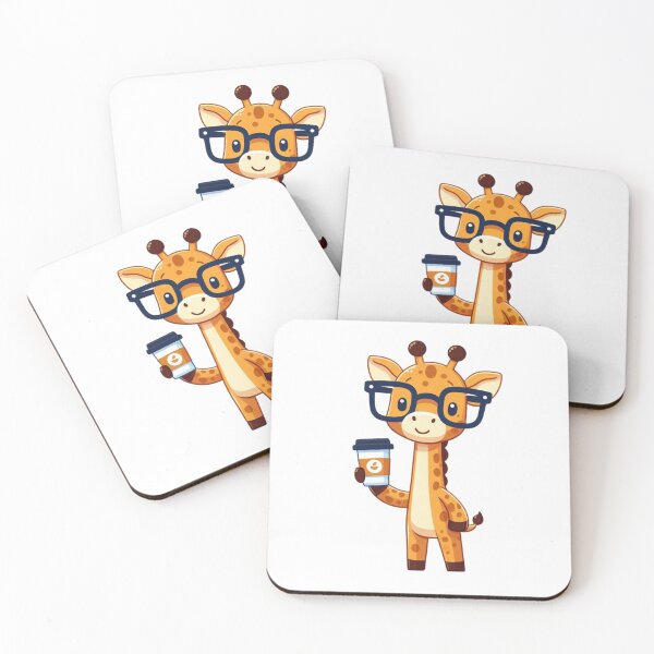 Item preview, Cartoon Giraffe Standing with Coffee Cup and Glasses designed and sold by Confuzz1ed.
